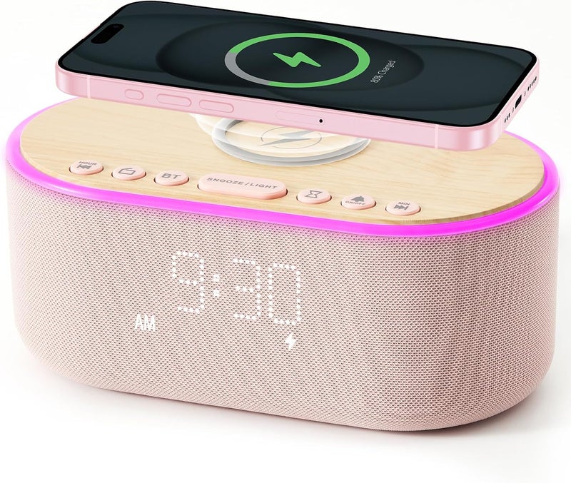 uscce Alarm Clock Bluetooth FM Radio: 10W Stereo Sound Speaker - Fast Wireless Charging for iPhone Samsung - Dimmable Clock Radio for Bedroom - Image 1